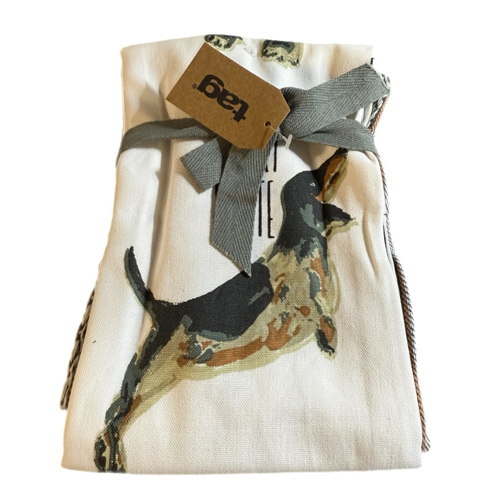 TAG Friendly Dogs Flour Sack Dishtowels — Set of 2 — Dog Print + Plaid — 100% Co